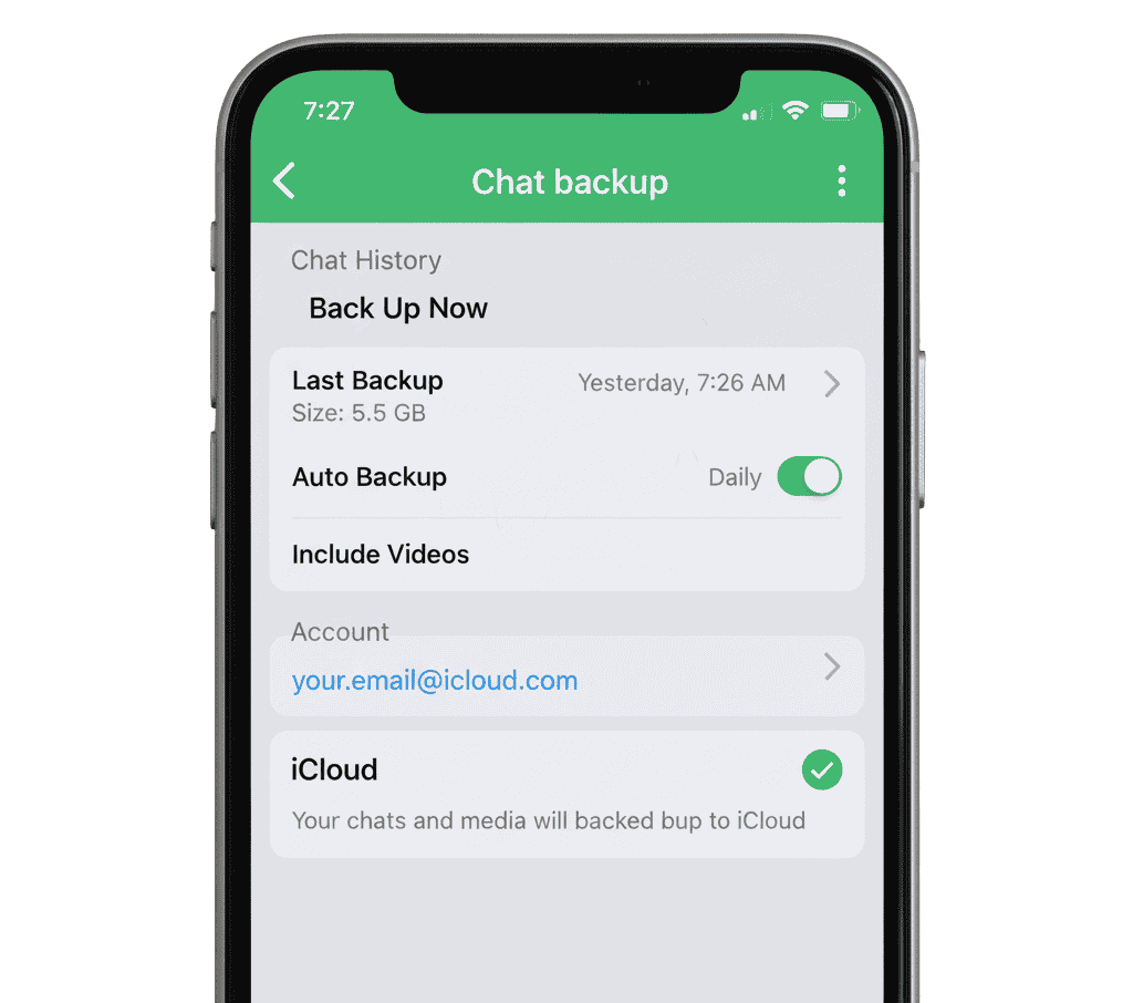 WhatsApp data transfer — iPhone iCloud backup