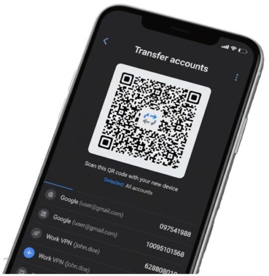 transfer Google Authenticator - 2FA accounts migration Transfer Accounts screen
