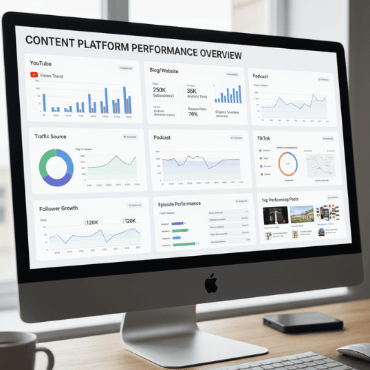 Analytics dashboard showing repurposed content performance across multiple platforms.