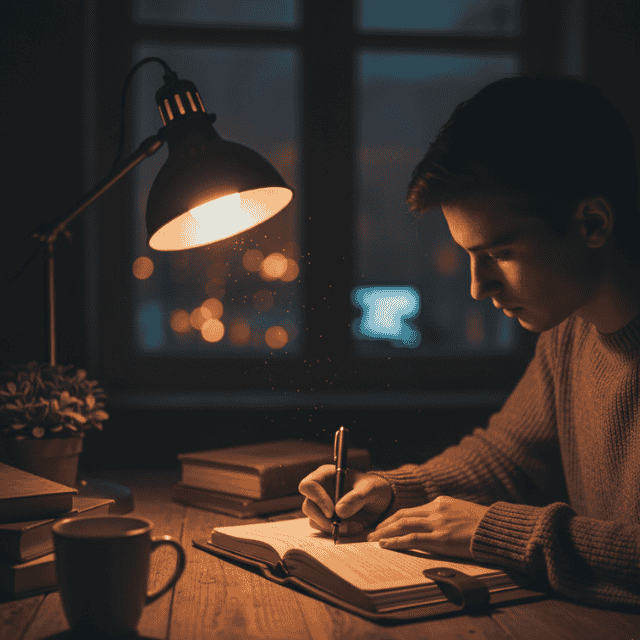 Evening focus ritual — creator journaling reflections to anchor progress.