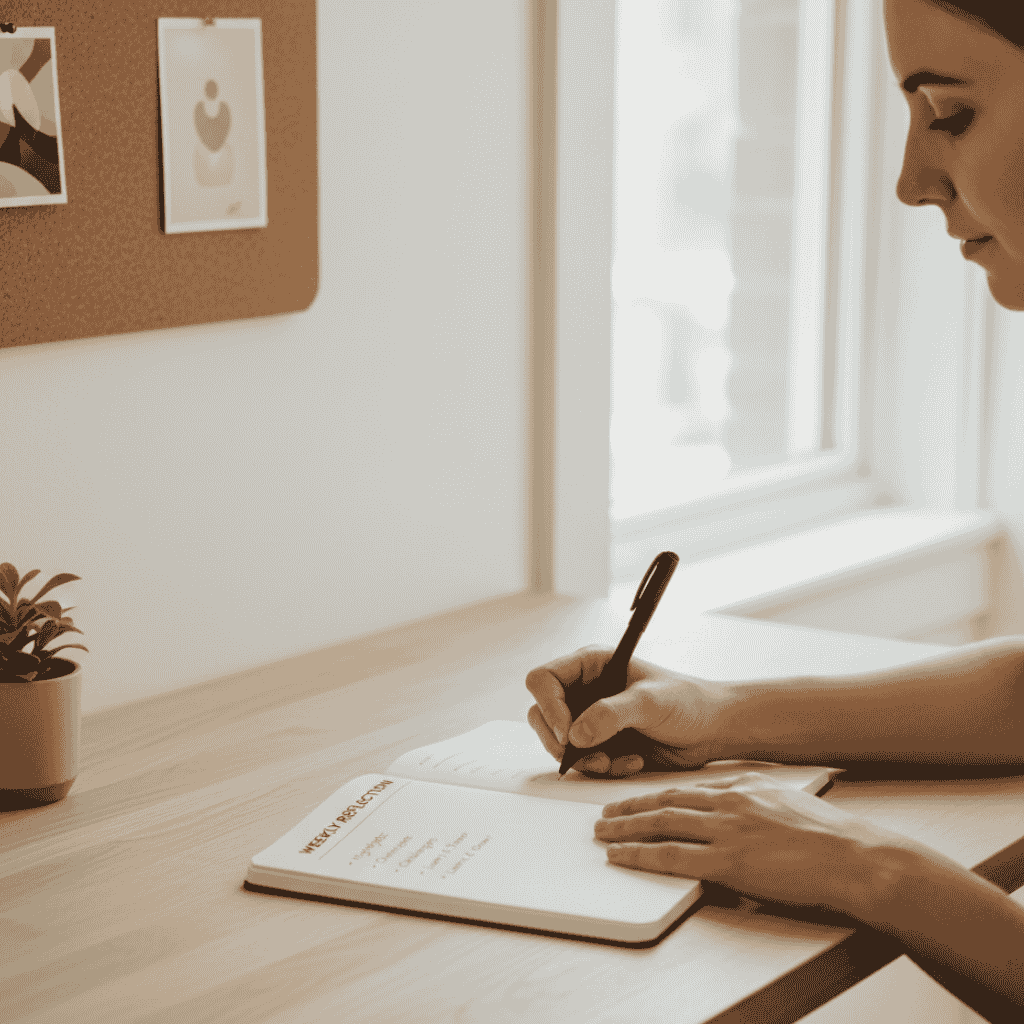 Weekly review checklist for 80/20 rule productivity tracking.