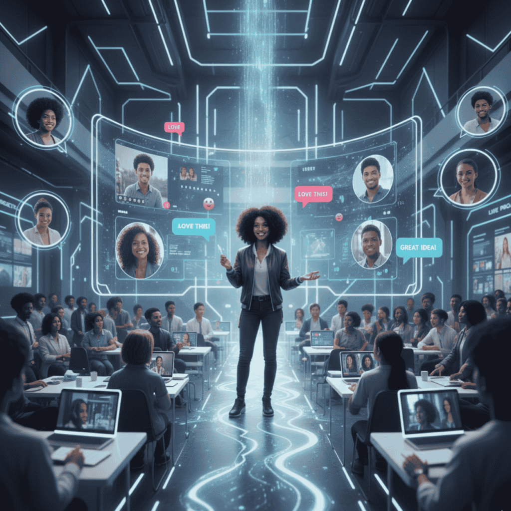 Illustration of a creator managing an engaged online community.