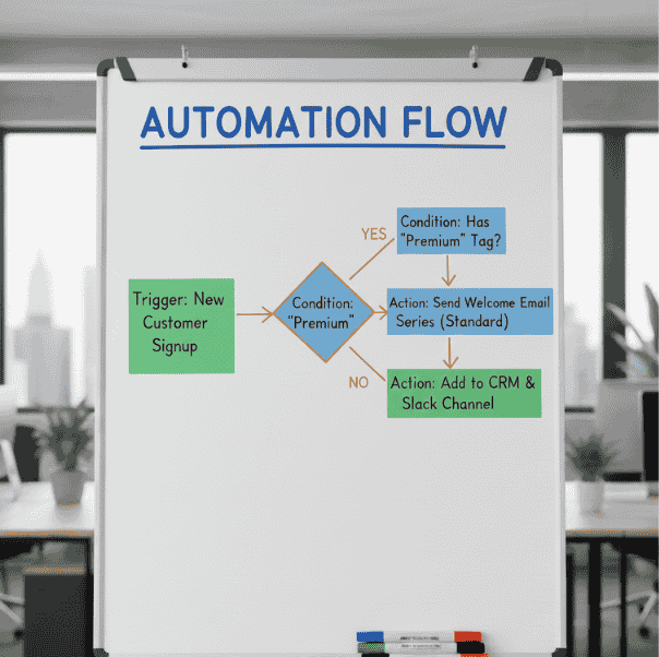 Visual flowchart showing form submission triggering ticket creation, folder setup, and Slack notification
