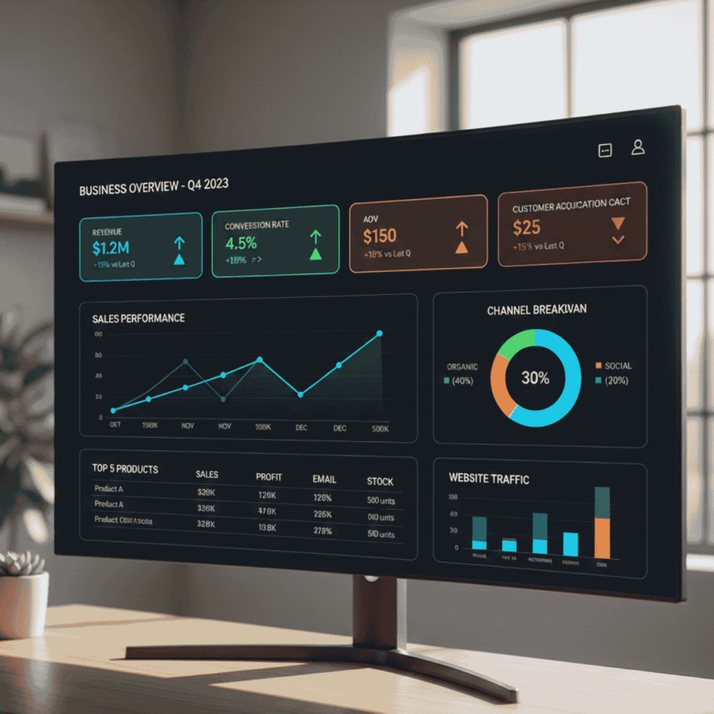  entrepreneur reviewing KPIs to guide data-driven decisions