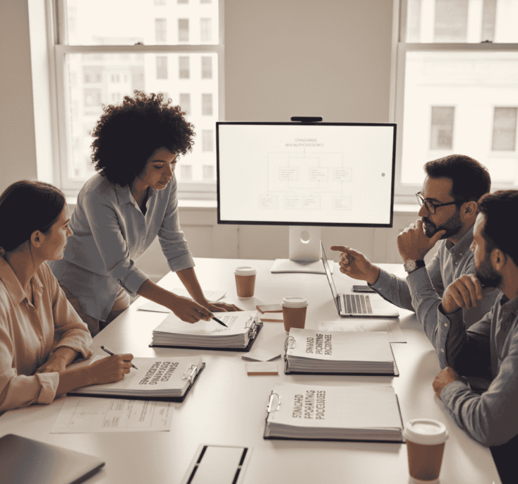 remote team discussing workflow documentation to scale without burnout