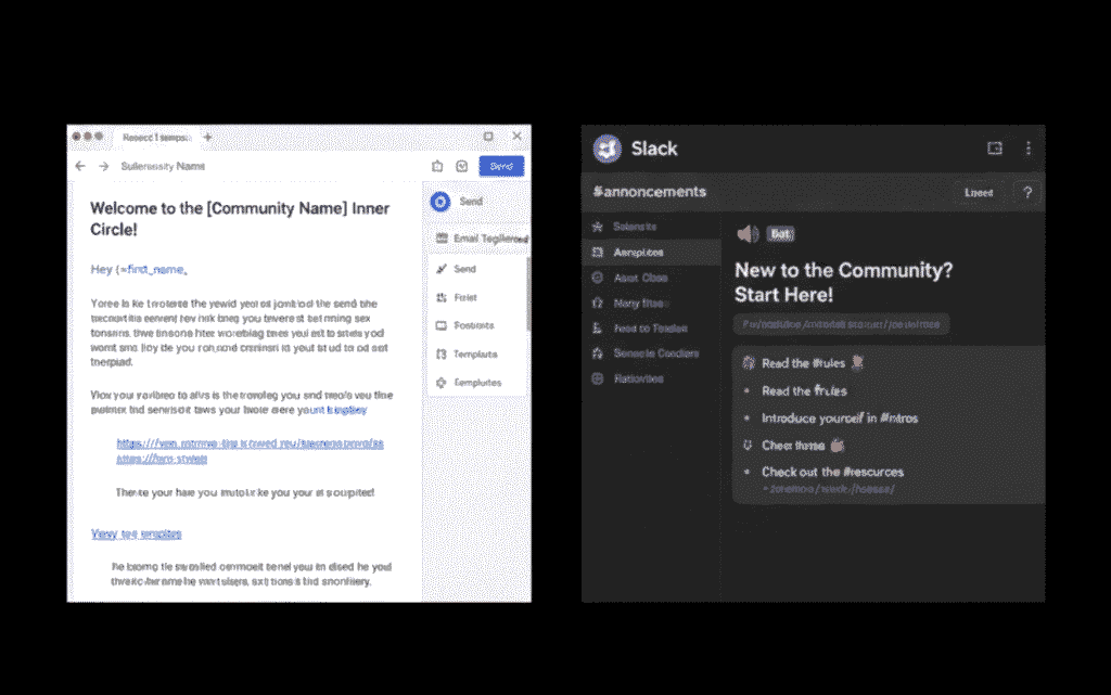 Email autoresponder and community announcement templates showing availability and office hours