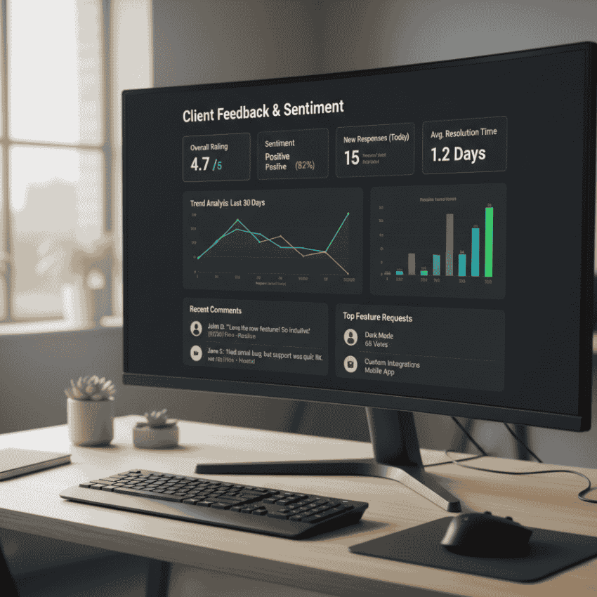 Client feedback system integrated in Notion. client communication process