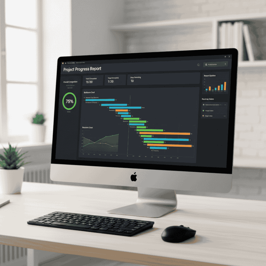 Client update report showing milestones and task completion