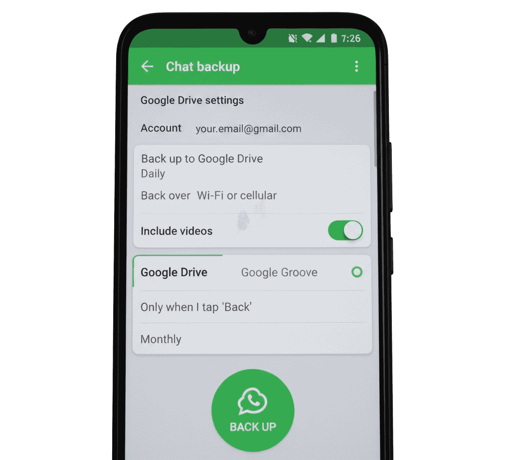 WhatsApp data transfer — Android Google Drive backup