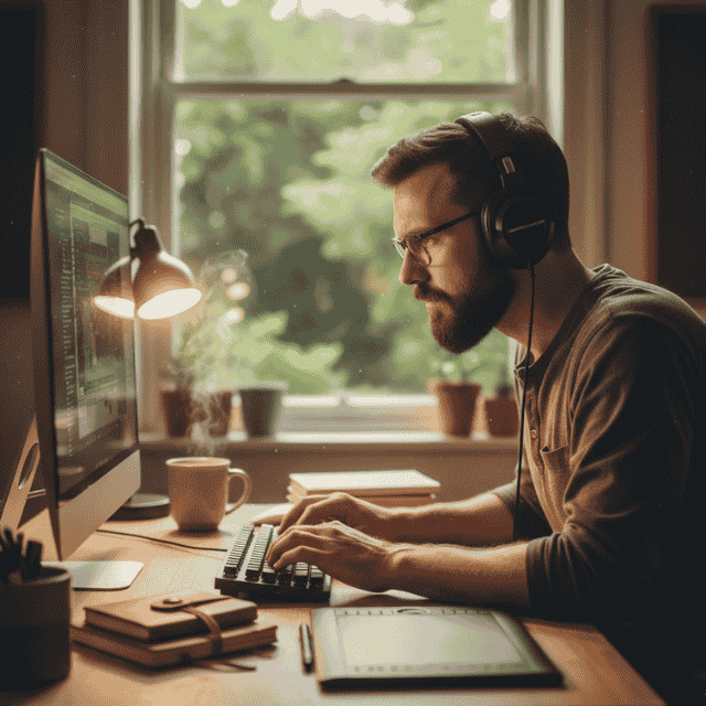 Deep work session — uninterrupted creative focus in a calm environment.