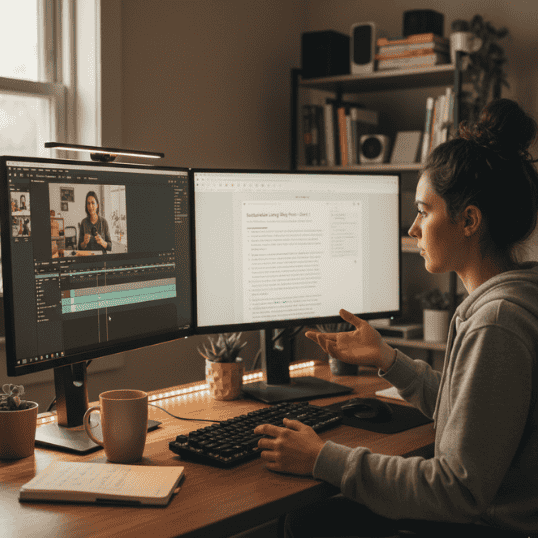  Creator repurposing one piece of content into different formats across multiple platforms.