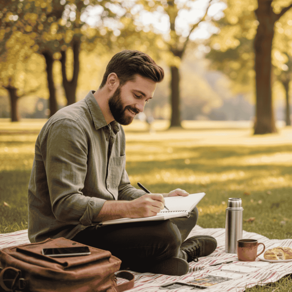 sustainable Creator enjoying an unplugged day outdoors, phone tucked away