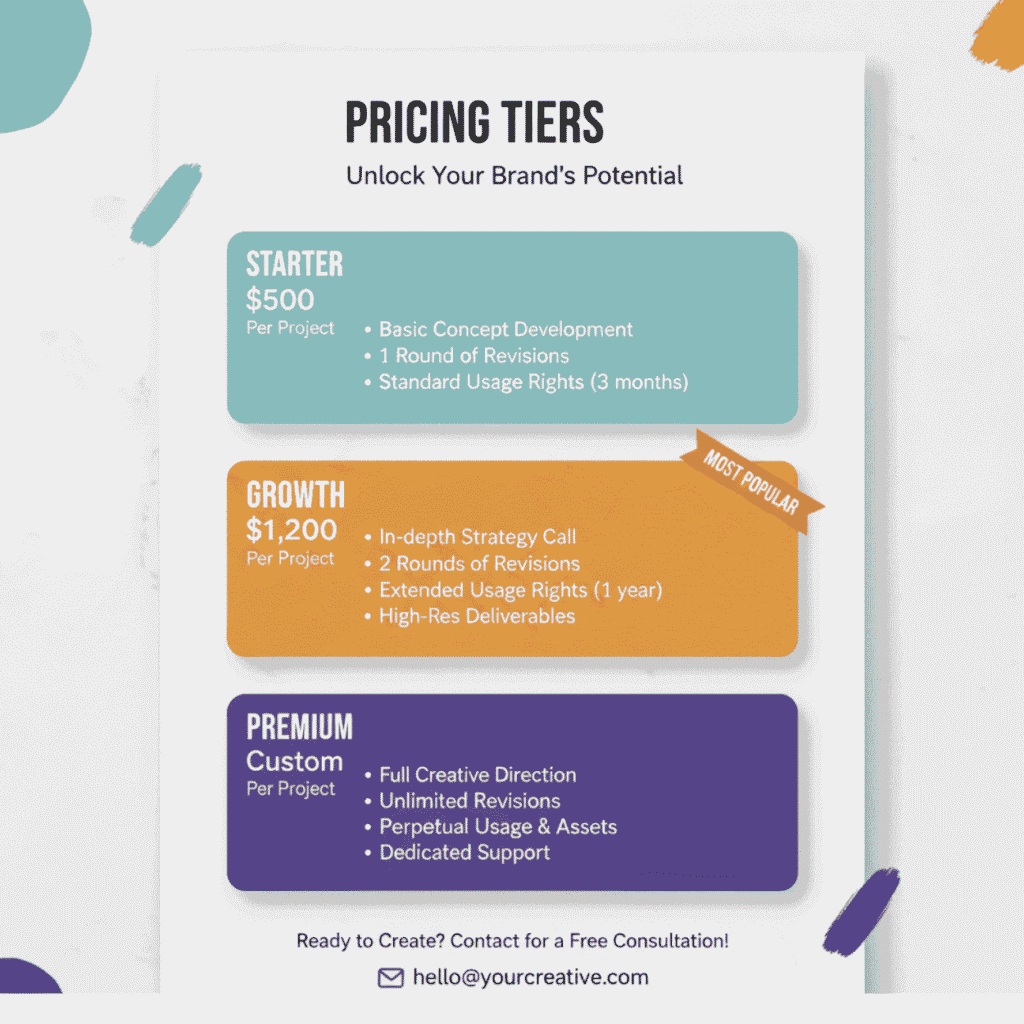 Simple pricing tiers for a creator membership showing benefits and price points.