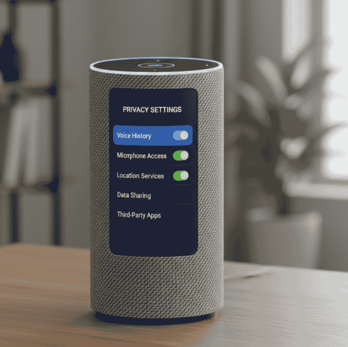 Smart speaker privacy settings demonstrating AI data privacy in 2025