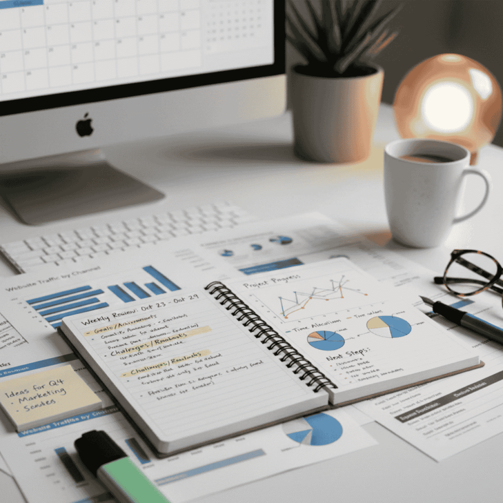 entrepreneur analysing weekly results to make data-driven improvements