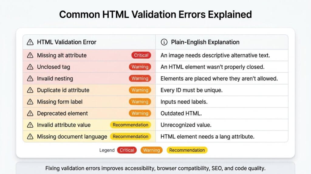 common markup validation errors explained in plain English